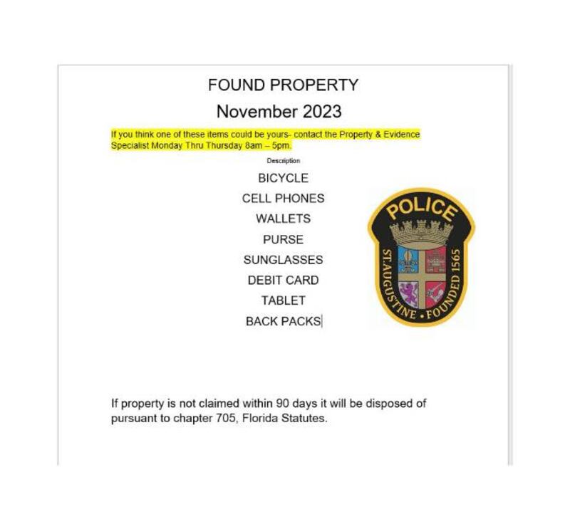 St. Augustine found property November 2023.