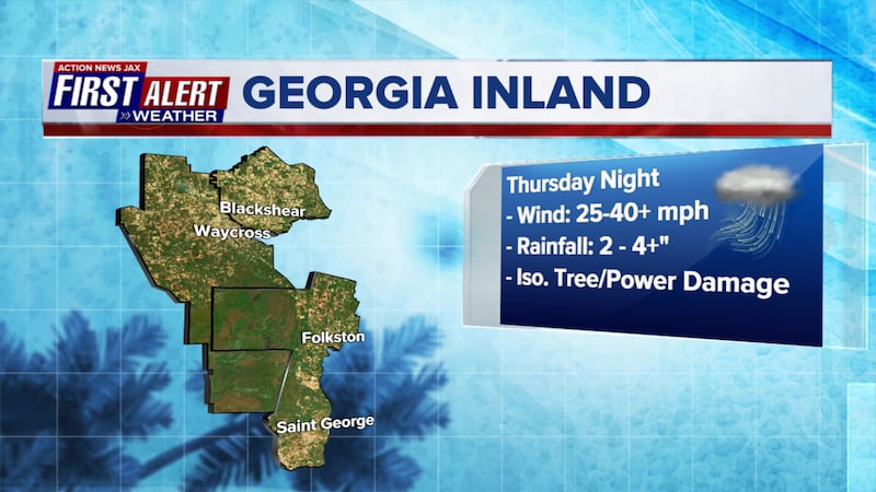 Nicole: Forecasted county-by-county impacts for inland Southeast Georgia.