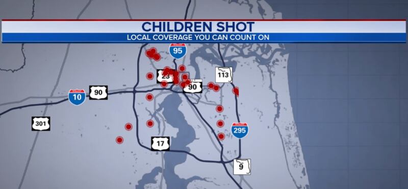 Map of children shot in Jacksonville.