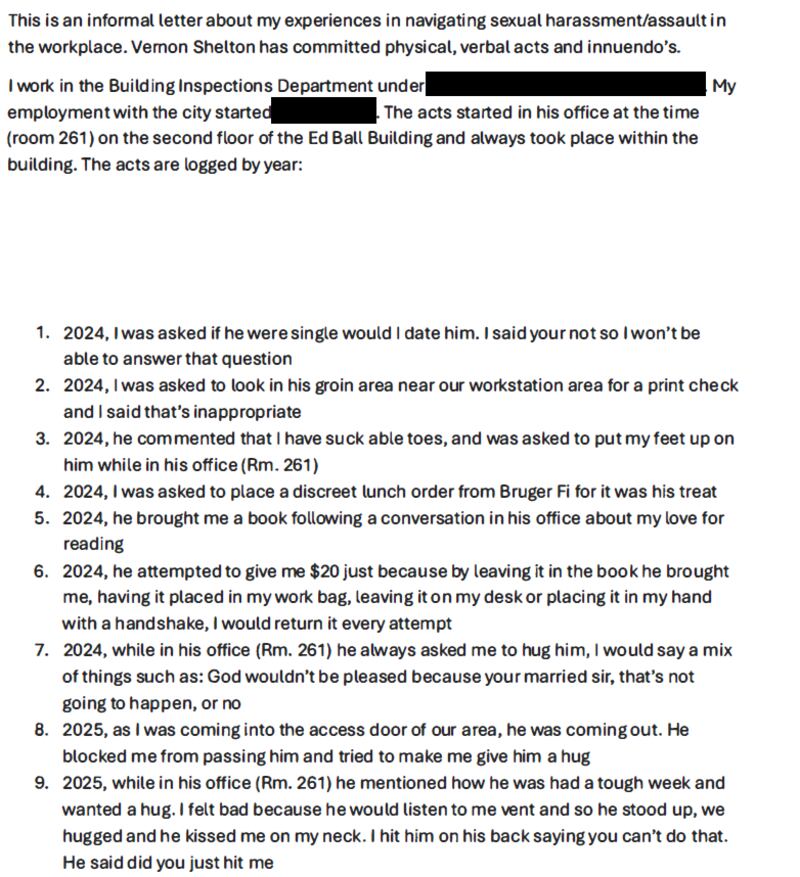 Sexual harassment allegations documented against Vernon Shelton