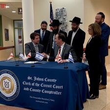 St. Johns County Commissioners and Leaders in the Jewish community sign the third annual proclamation declaring November 8th as Israel Friendship day in 2023.