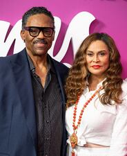 WEST HOLLYWOOD, CALIFORNIA - AUGUST 10: Actor Richard Lawson (L) and fashion designer Tina Knowles-Lawson attend the BET+ "The Ms. Pat Show" Season 2 red carpet premiere on August 10, 2022 in West Hollywood, California.