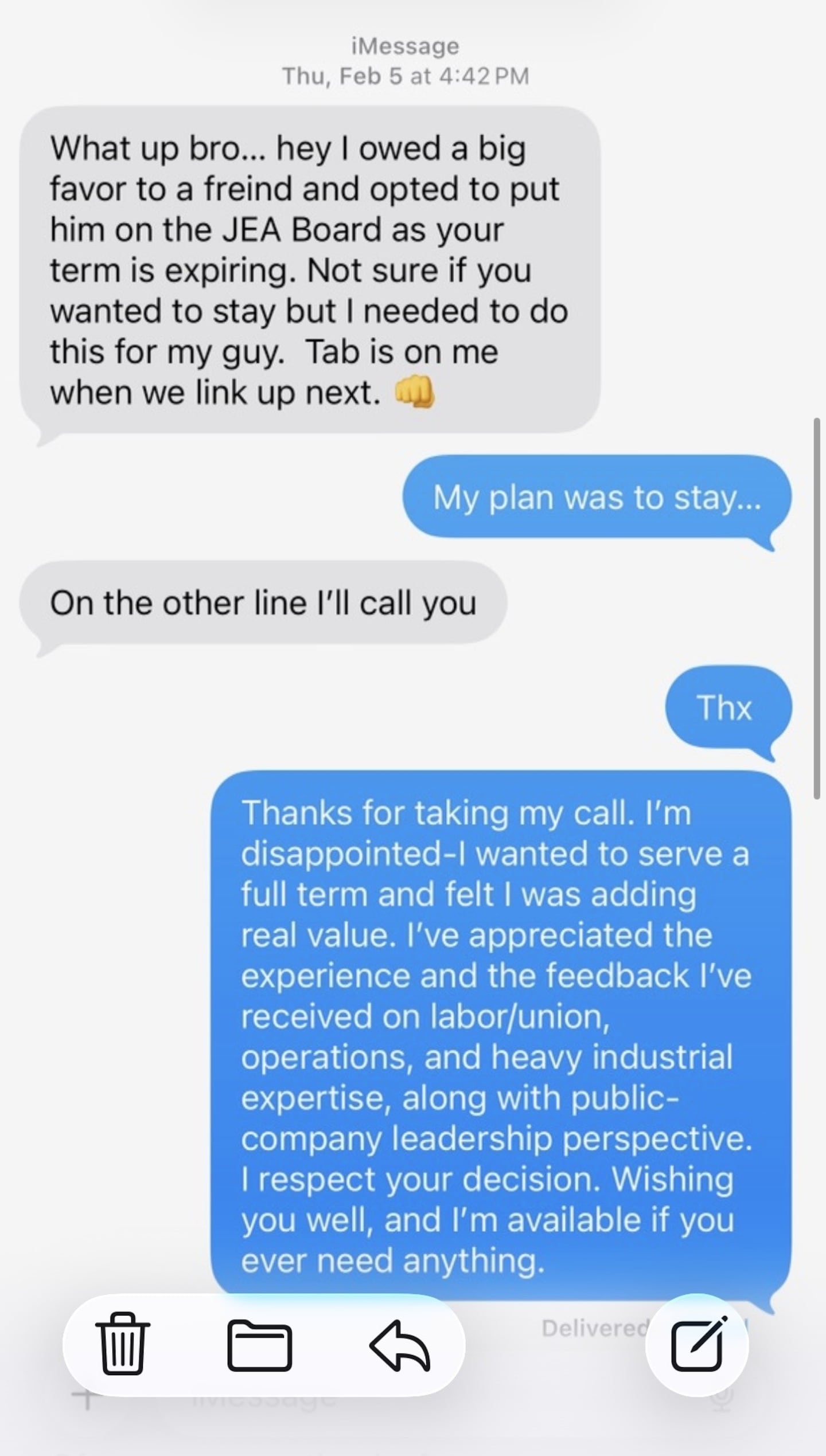 Text exchange between Kevin Carrico and Arthur Adams