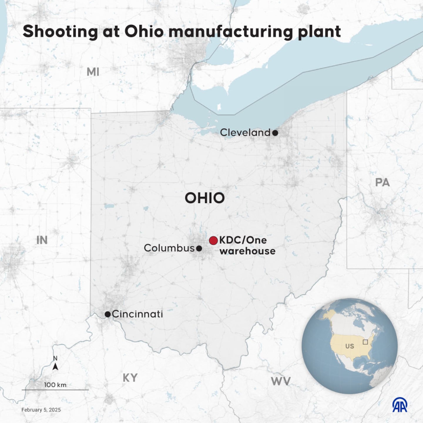 Map of Ohio shooting location of workplace shooting