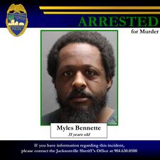 Mugshot provided by the Jacksonville Sheriff's Office of Myles Bennette, 31