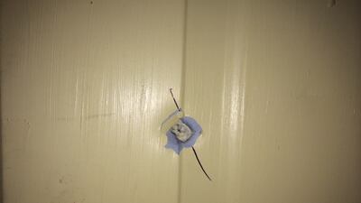 This is one of several bullet holes witnessed near the Pinewood Pointe Apartments off Kernan Blvd. south of Atlantic.