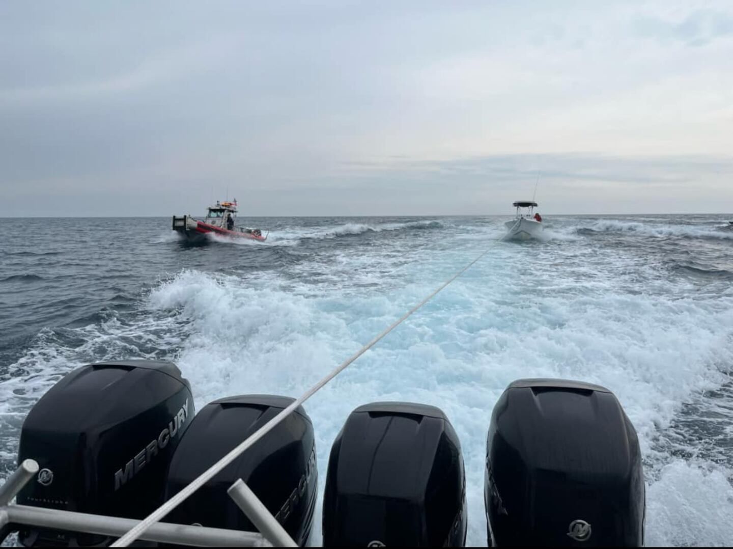 All three boaters were removed from the vessel taking on water and the boat was towed to Vilano Boat Ramp.