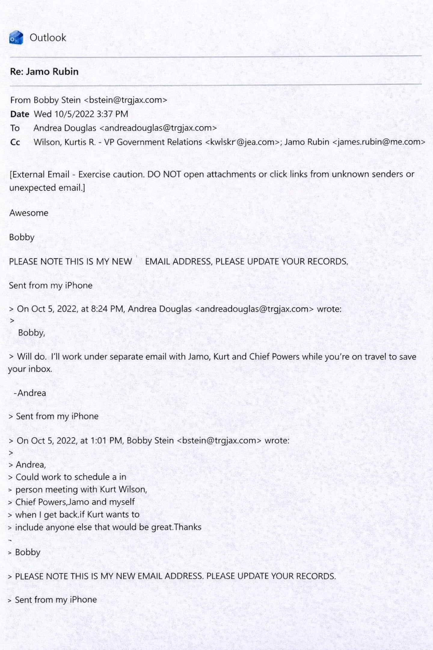 Emails show that in October 2022, at Stein’s request, Wilson arranged a meeting between former Fire Chief Keith Powers and RightSite Health CEO Jamo Rubin to discuss the company.