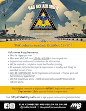 The NAS JAX Air Show in October needs organizations or command to register volunteers.